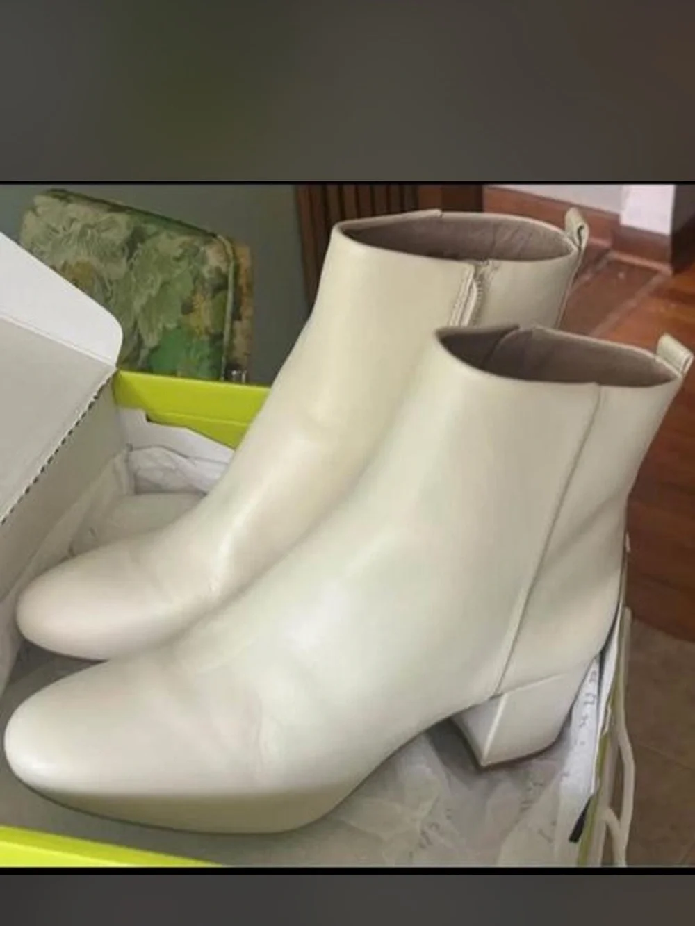 Gianni Bini Creamy White Ankle Boots with Block Heel